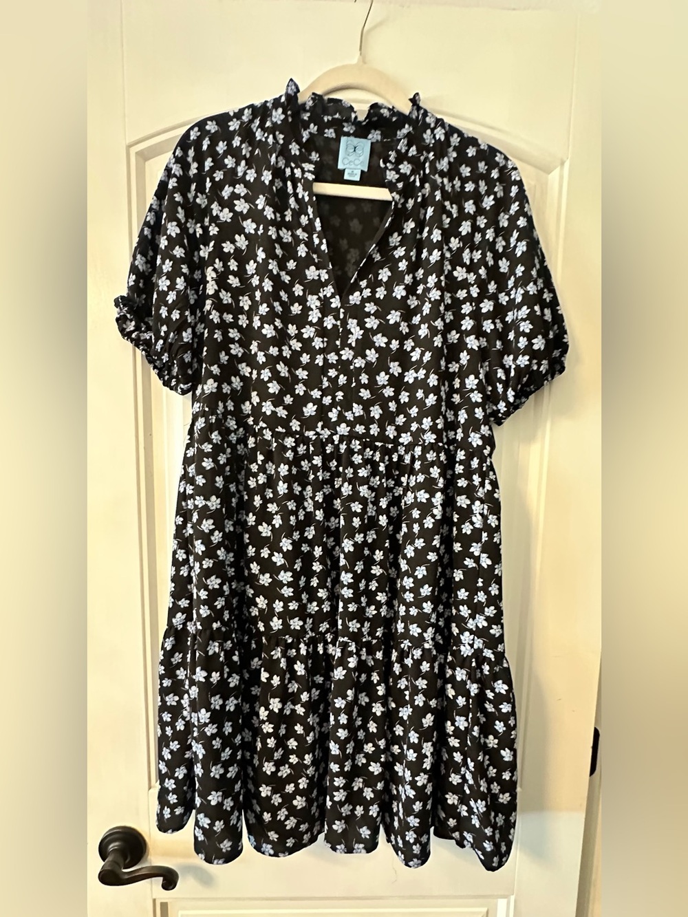 CeCe Black Dress with White Floral Print